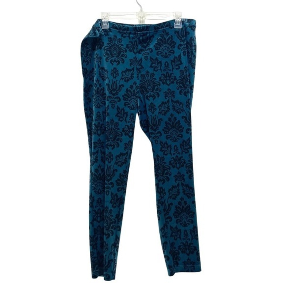 Chico's Zenergy NWT Womens 2P Blue Black Damask Pattern Velvet Pull On Leggings‎